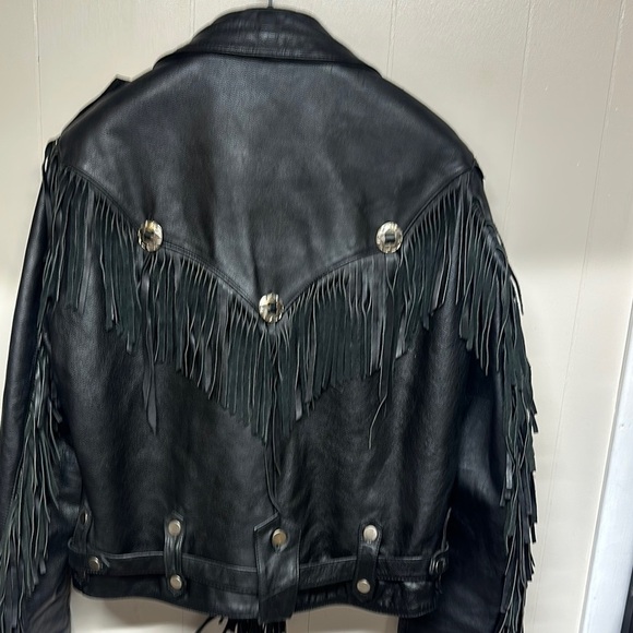 Vintage Wilson Black Leather Fringe Motorcycle Jacket - Picture 8 of 16